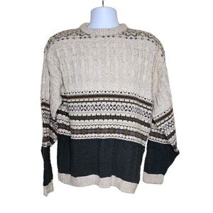 Vintage 80s Field Master Nordic Sweater Long Sleeve Mens Size M Brown Fair Isle